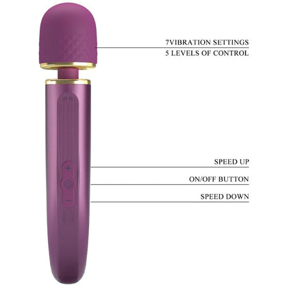 Close-up of the PRETTY LOVE Massageador Pessoal Roxo with 7 Vibration Modes, highlighting its soft silicone head and ergonomic design.