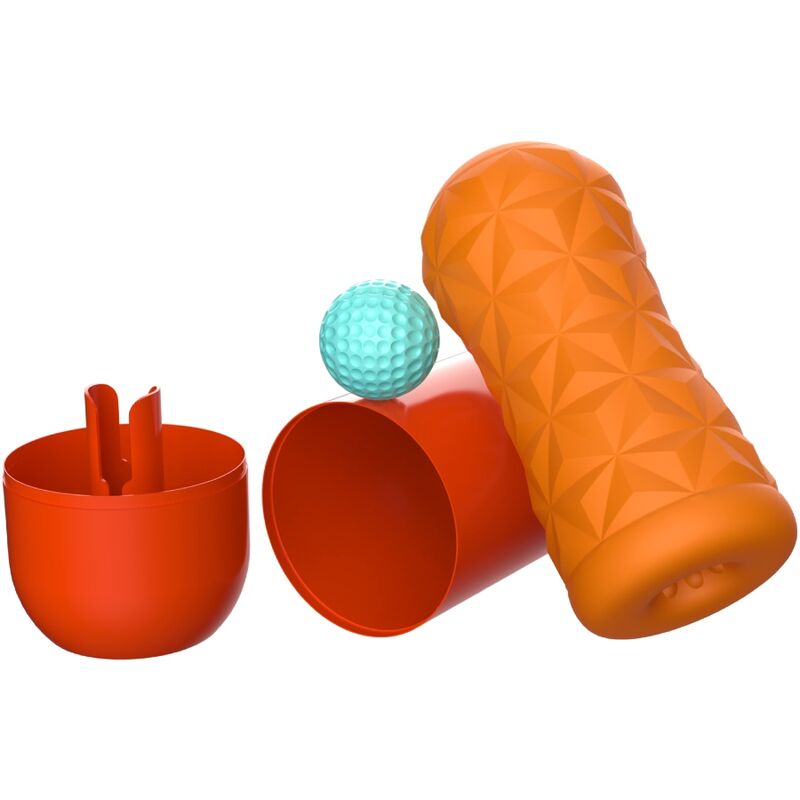 Masturbador masculino PRETTY LOVE Victoria Cheney Laranja com textura interna e espiral giratória para estimulação intensa.