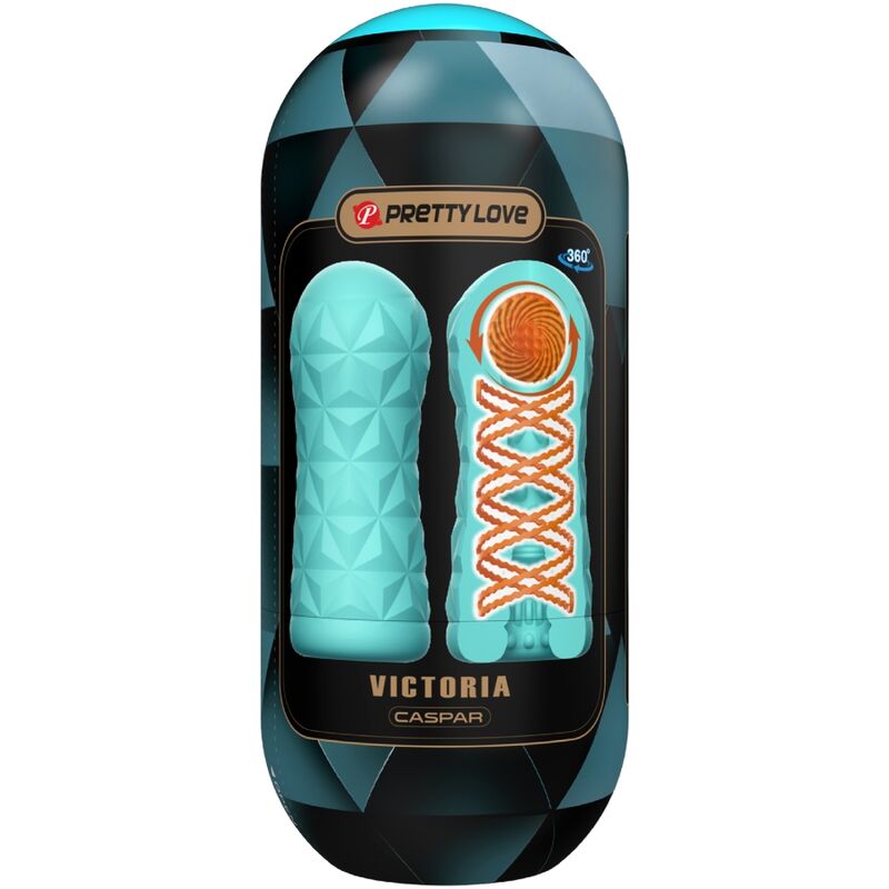 Masturbador Masculino PRETTY LOVE Victoria Caspar com espiral giratória e bola estimulante, em cor aqua verde.