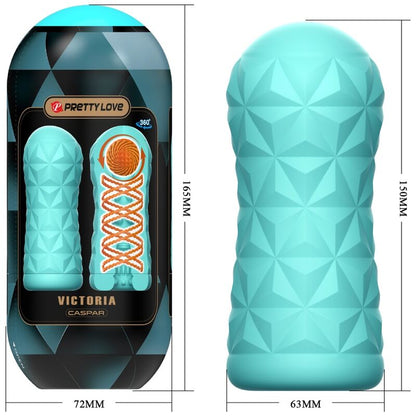 Masturbador Masculino PRETTY LOVE Victoria Caspar com espiral giratória e bola estimulante, em cor aqua verde.