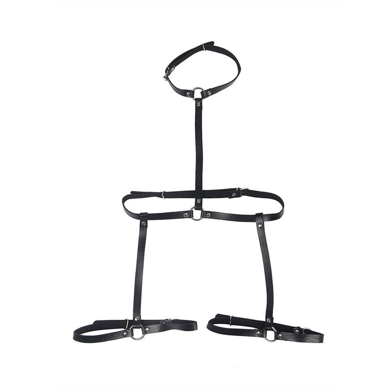 Arnês corporal SUBBLIME em couro preto com detalhes de correntes