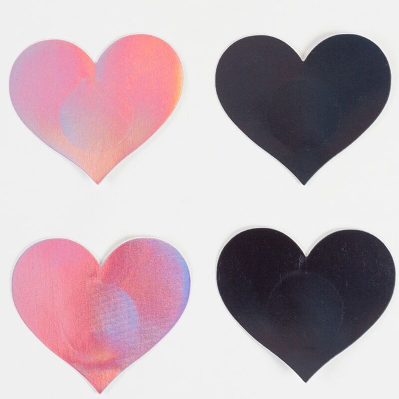 Close-up das Coberturas de Mamilos Holográficas Coração SECRET PLAY