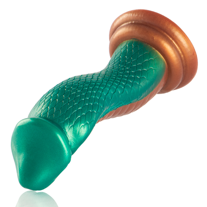 Close-up of the EPIC CYBERSILICOCK Dildo Python Cobra Verde, highlighting its realistic texture and vibrant green color.