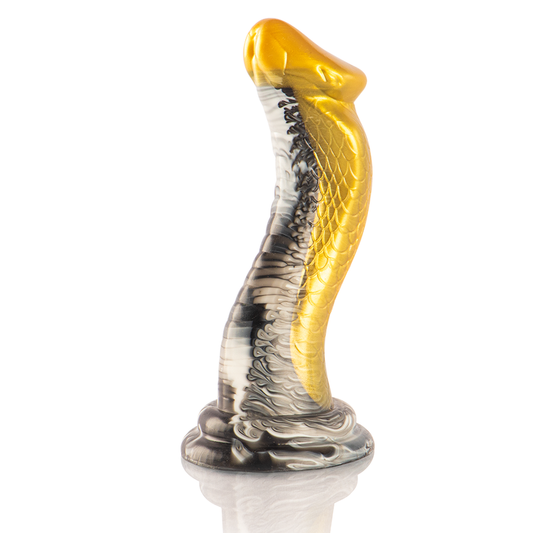 Close-up do EPIC CYBERSILICOCK Dildo Drakon Amarelo Cobra, mostrando textura e detalhes do design realista.