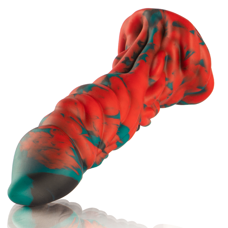 Close-up do Dildo Phobos EPIC CYBERSILICOCK de silicone com design mitológico