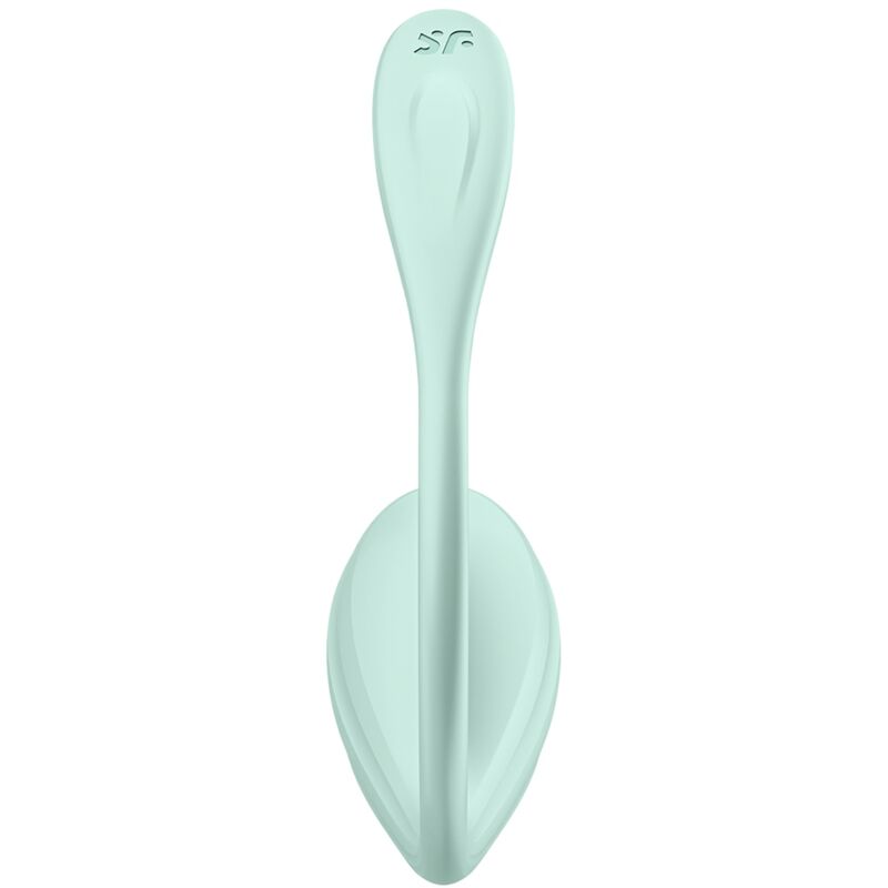 Close-up of the SATISFYER Estimulador G-Spot Smooth Petal Verde App Control, highlighting its flexible design and texture.