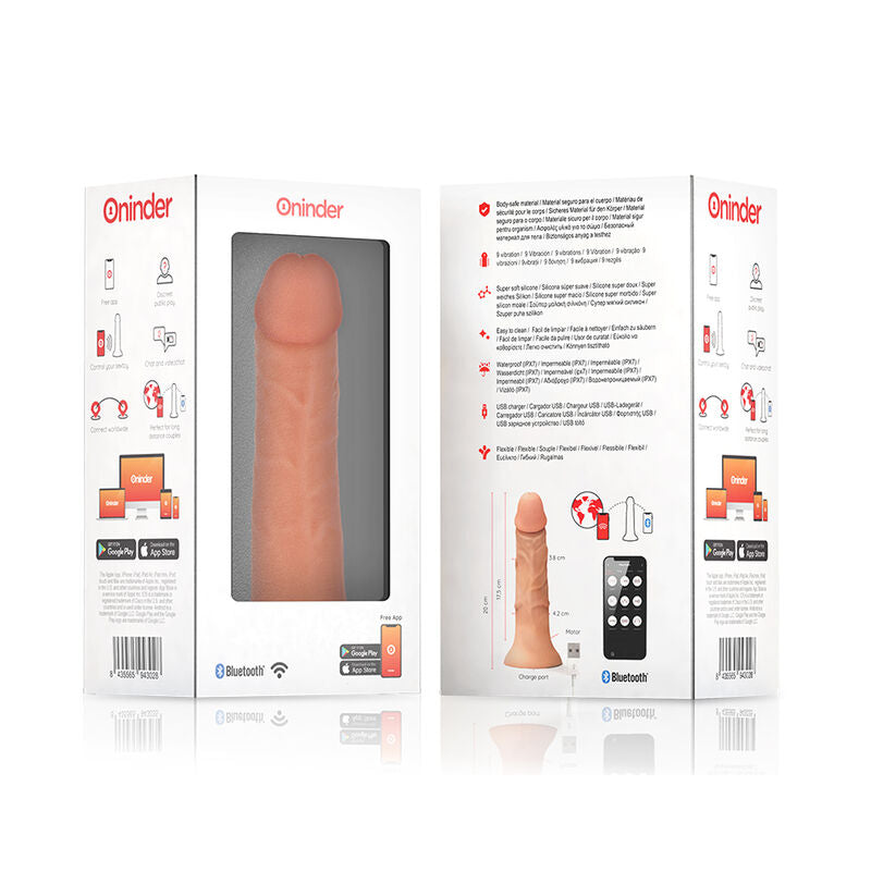 Dildo Vibratório ONINDER Bogotá Médio 20cm com controle via APP e silicone natural