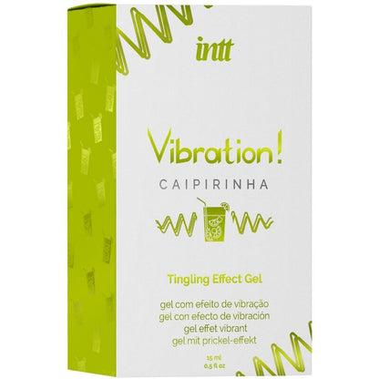 Close-up of the INTT Gel Vibrador Líquido Estimulante Íntimo Caipirinha 15 ML, showing its packaging and design.