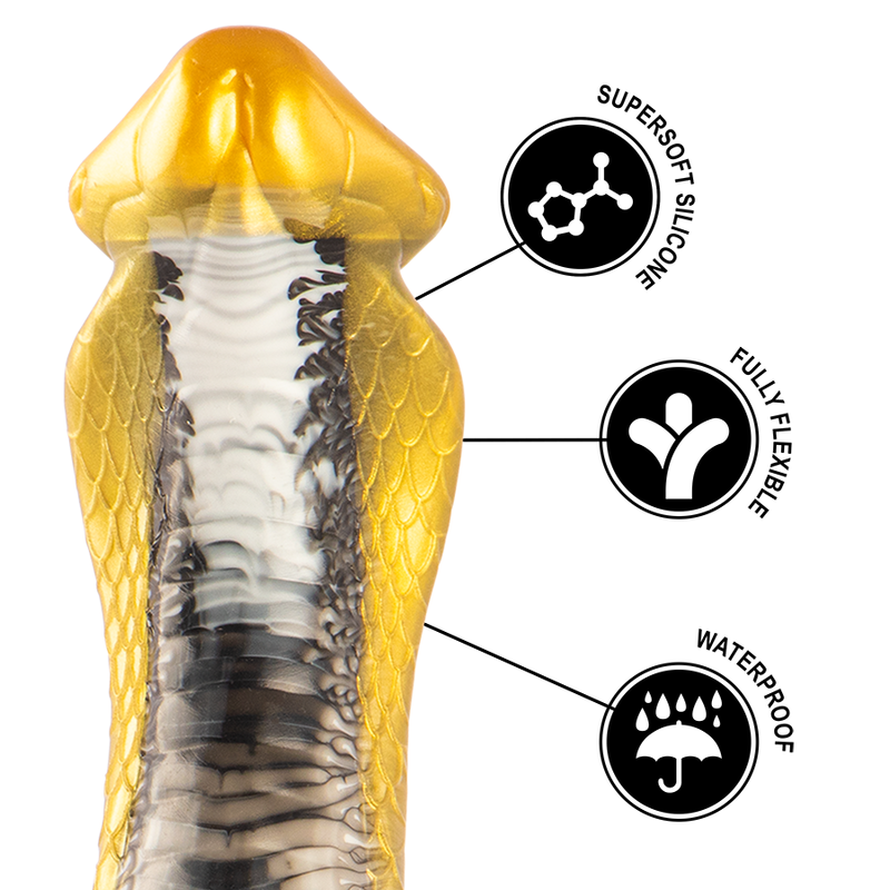Close-up do EPIC CYBERSILICOCK Dildo Drakon Amarelo Cobra, mostrando textura e detalhes do design realista.