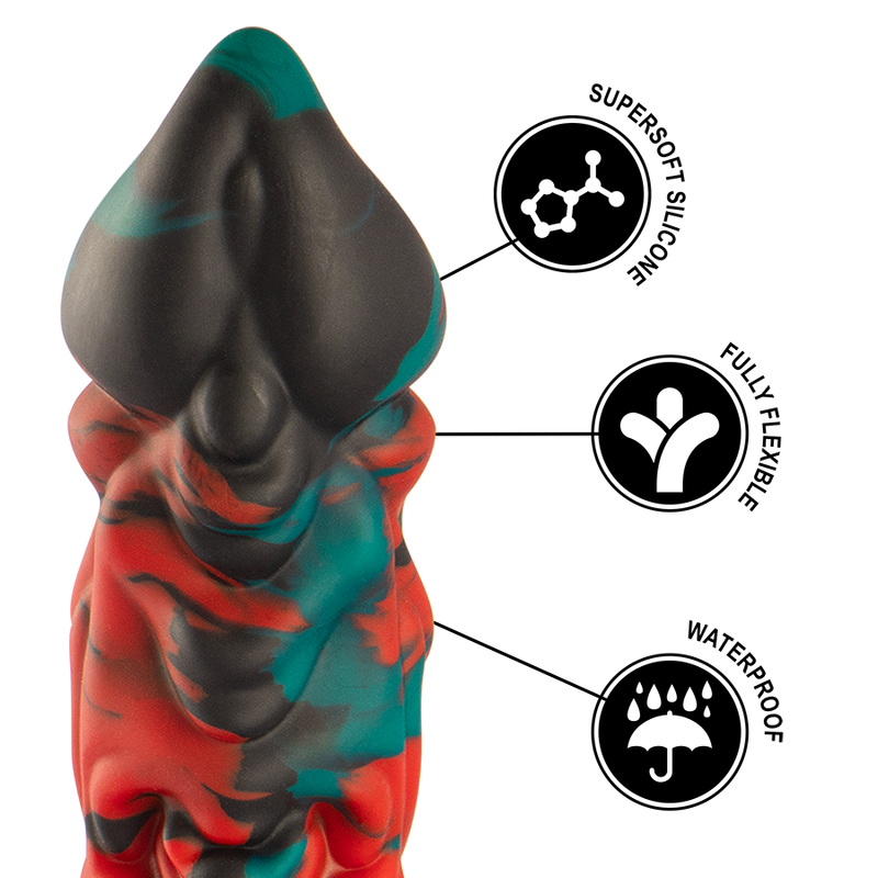 Close-up do Dildo Phobos EPIC CYBERSILICOCK de silicone com design mitológico