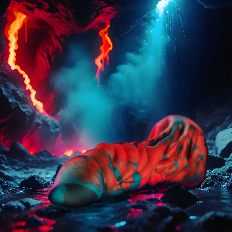 Close-up do Dildo Phobos EPIC CYBERSILICOCK de silicone com design mitológico