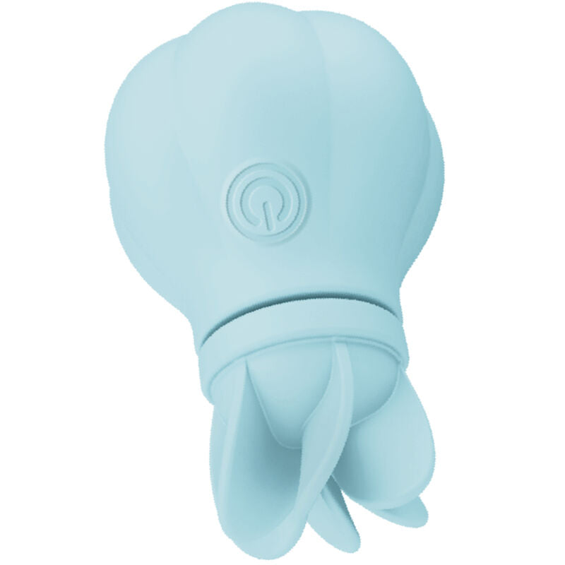 Close-up do Adrien Lastic Caress Azul, um estimulador de clitóris com design ergonómico e 5 cabeças intercambiáveis para diferentes sensações.