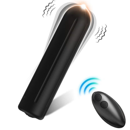 Close-up do Vibrador Bala ARMONY Warhead com Controle Remoto, mostrando seu design compacto e elegante na cor preta.