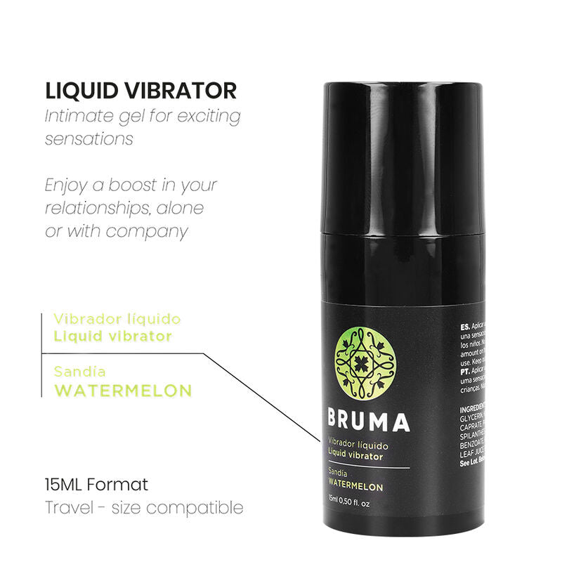 Bruma Vibrador Líquido Ultra Deslizante Sabor Melancia 15ml, ideal para prazer intenso.