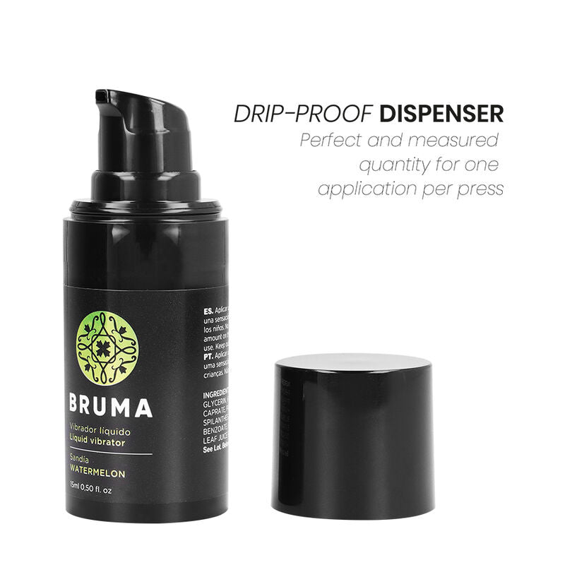 Bruma Vibrador Líquido Ultra Deslizante Sabor Melancia 15ml, ideal para prazer intenso.