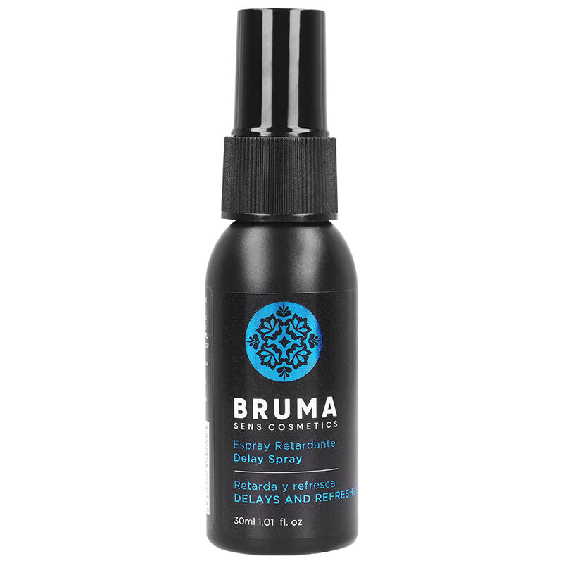 Close-up of the BRUMA Spray Retardante e Refrescante 30 ML, highlighting its packaging and compact size.