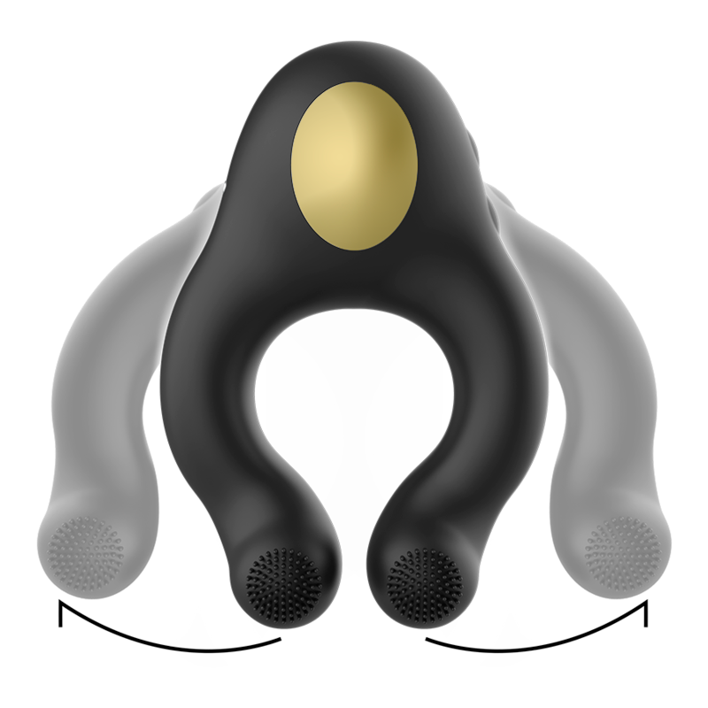 Close-up do Anel Vibrador ARMONY Silicone 3 Motores Recarregável Preto Ouro, destacando seu design e textura.