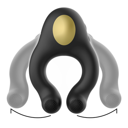 Close-up do Anel Vibrador ARMONY Silicone 3 Motores Recarregável Preto Ouro, destacando seu design e textura.