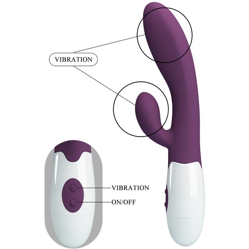 Vibrador coelho Pretty Love Alvis roxo de silicone com estimulação de ponto G e clitóris.