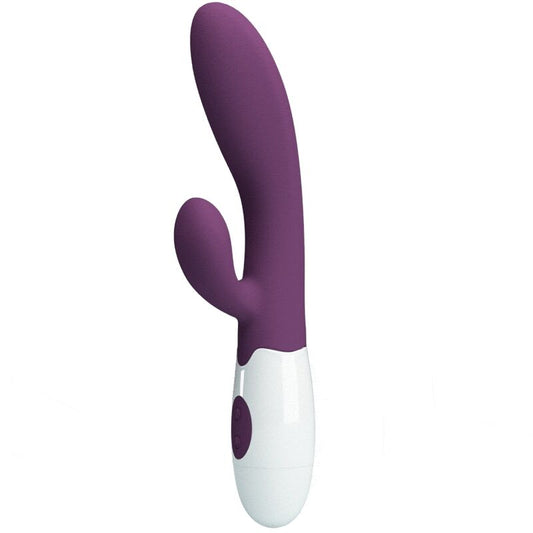Vibrador coelho Pretty Love Alvis roxo de silicone com estimulação de ponto G e clitóris.