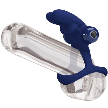 Anel vibrante duplo Pretty Love Francisco Coelho Azul, em silicone e design ergonómico para ereções prolongadas e prazer intenso.