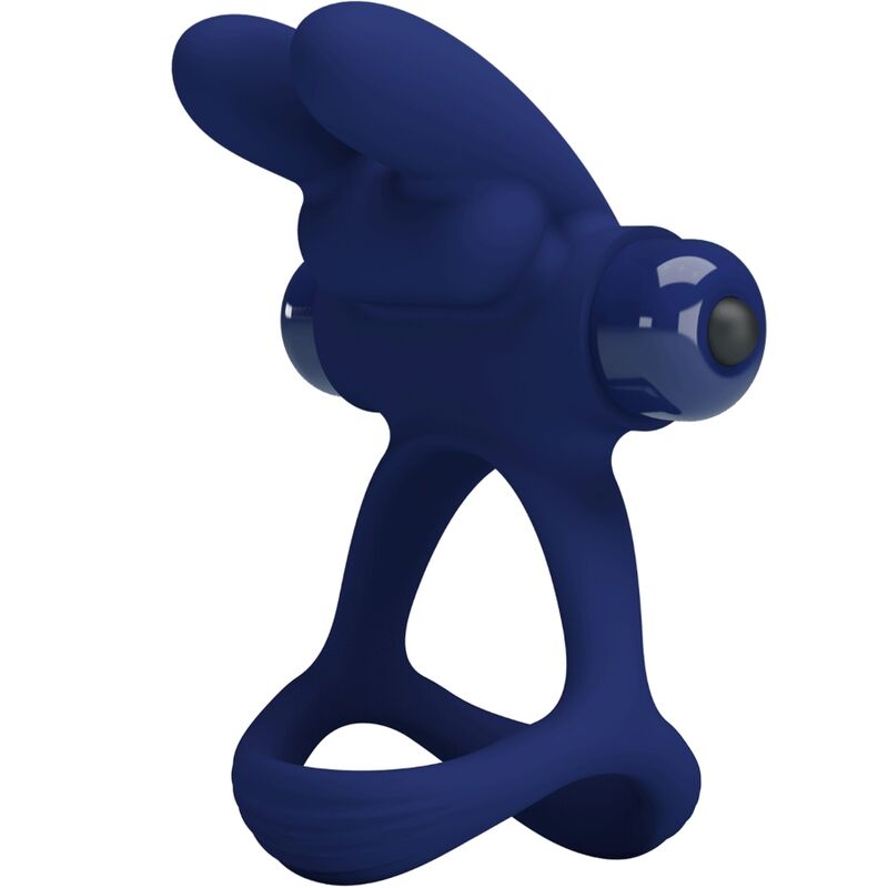 Anel vibrante duplo Pretty Love Francisco Coelho Azul, em silicone e design ergonómico para ereções prolongadas e prazer intenso.
