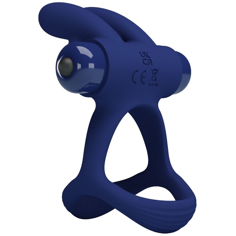 Anel vibrante duplo Pretty Love Francisco Coelho Azul, em silicone e design ergonómico para ereções prolongadas e prazer intenso.