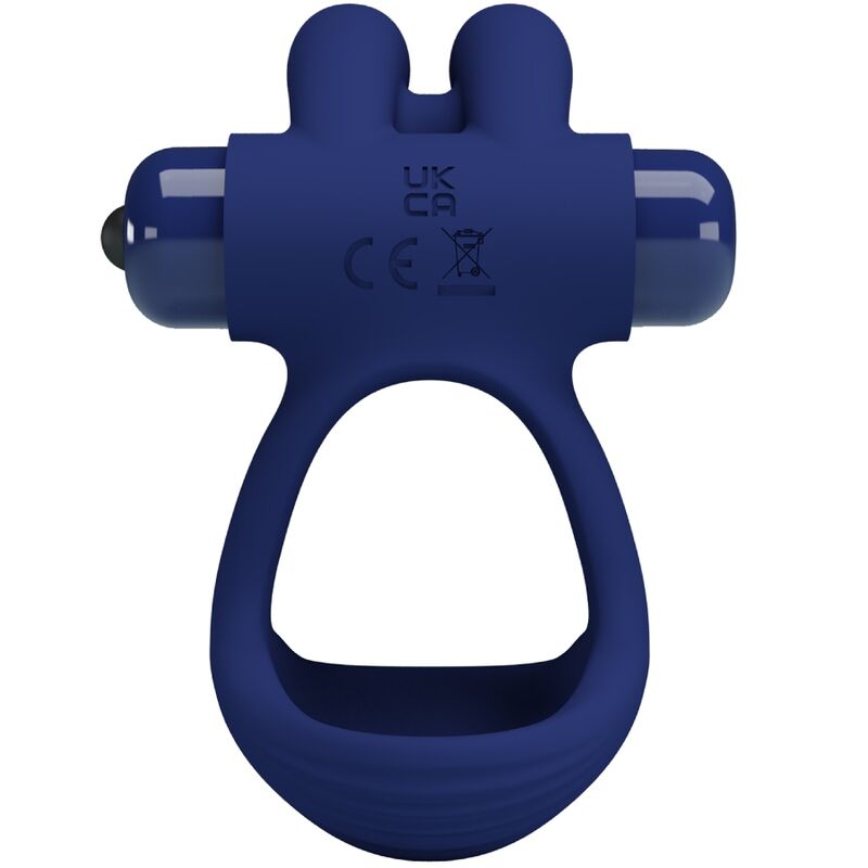 Anel vibrante duplo Pretty Love Francisco Coelho Azul, em silicone e design ergonómico para ereções prolongadas e prazer intenso.