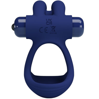 Anel vibrante duplo Pretty Love Francisco Coelho Azul, em silicone e design ergonómico para ereções prolongadas e prazer intenso.