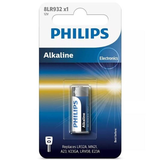 Bateria alcalina PHILIPS 12V LR23A MN21 para dispositivos eletrónicos.
