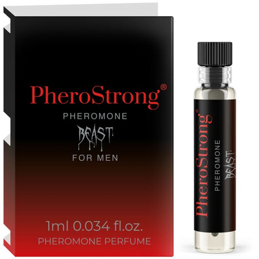 PHEROSTRONG Perfume com Feromônios Beast para Homem 1 ML, exibindo o frasco e a fragrância.