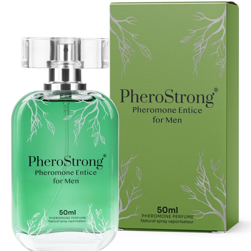 Frasco do perfume PHEROSTRONG Sentice para Homens 50 ML com feromônios, sobre um fundo neutro.
