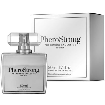 Frasco de PHEROSTRONG Perfume de Feromônios para Homens 50 ML, focado na atração e confiança masculina.