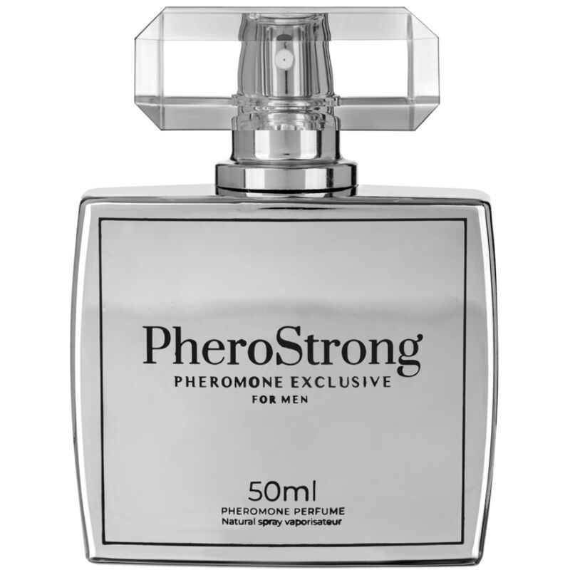 Frasco de PHEROSTRONG Perfume de Feromônios para Homens 50 ML, focado na atração e confiança masculina.