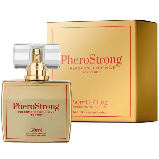 PHEROSTRONG Perfume com Feromônios Exclusivo para Mulheres 50 ML - Frasco e fragrância floral.