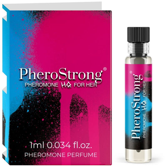 PHEROSTRONG Perfume com Feromônios HQ Para Ela 1 ML, frasco elegante e design sofisticado.