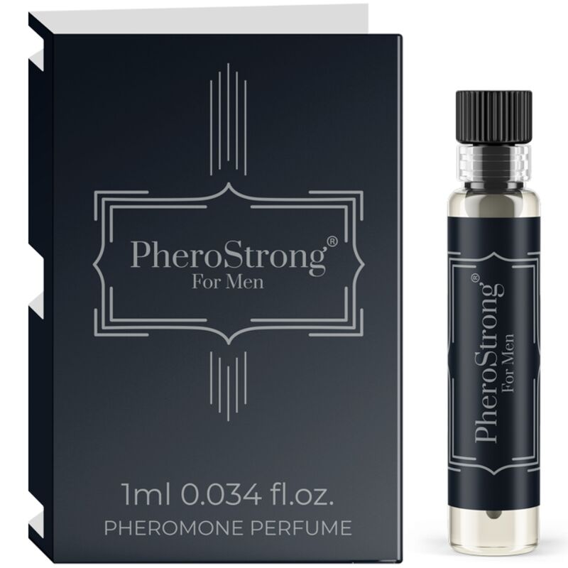 PheroStrong Perfume com Feromônios para Homem 1ml, frasco elegante.