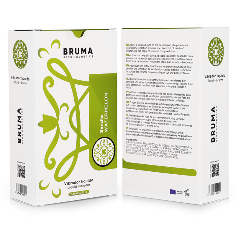 Bruma Vibrador Líquido Ultra Deslizante Sabor Melancia 15ml, ideal para prazer intenso.