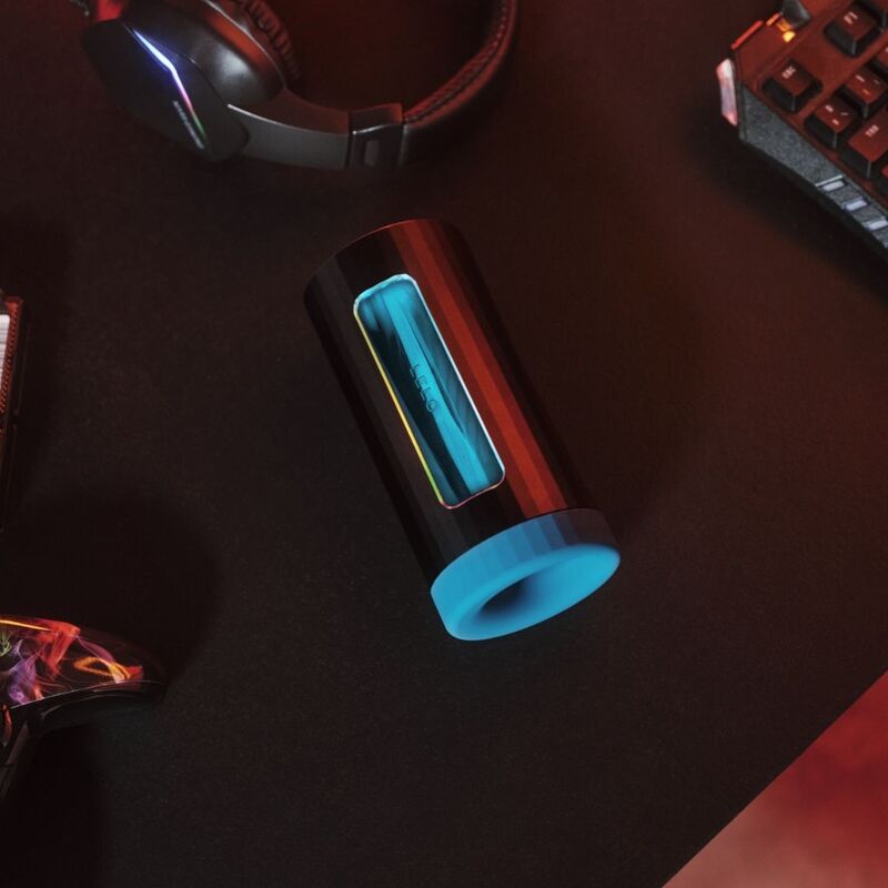 Detalhe do Masturbador Masculino LELO F1S V3 Teal, mostrando seu design ergonómico e material de silicone luxuoso.