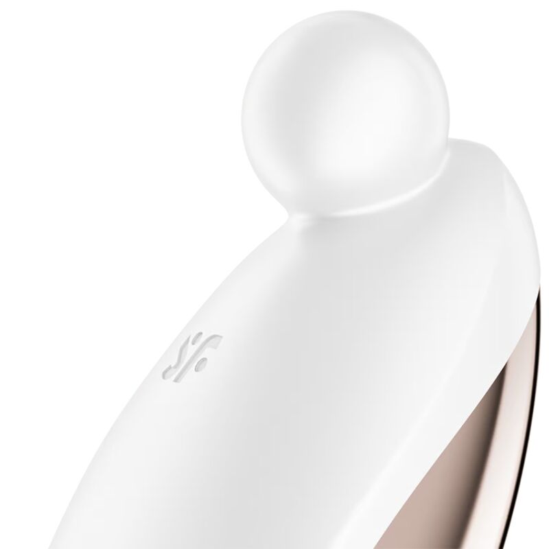 Close-up of the Satisfyer Spot On 2 Vibrador Clitoriano showing its elegant white design and flexible tip.