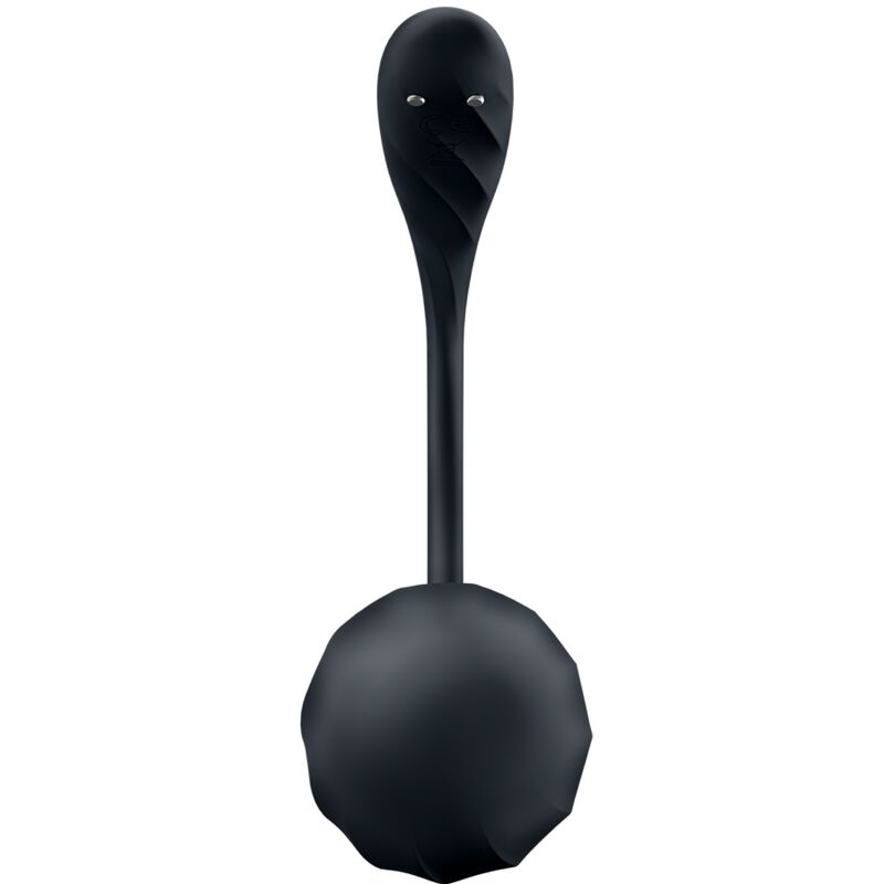 Satisfyer Ribbed Petal Vibrador Ponto G com App e Controle Remoto na cor preta, mostrando a textura nervurada.