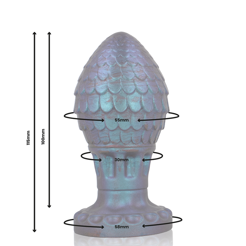 Close-up of the EPIC CYBERSILICOCK Vrakos Plug Anal Silicone Ovo de Dragão M, showing its ergonomic design and unique texture.