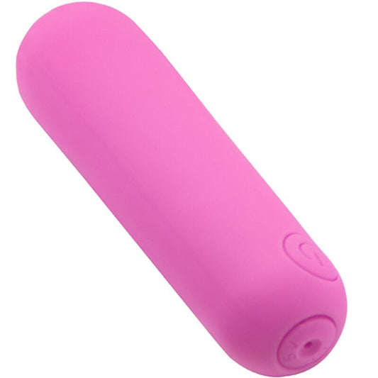 Vista detalhada do Vibrador Bala ARMONY Splash Hehe de silicone rosa com 10 vibrações, ideal para prazer versátil.