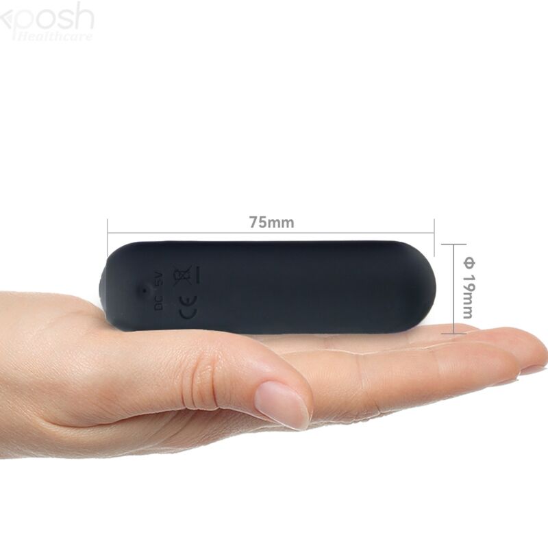 Close-up of the ARMONY Vibrador Bala Silicone 10 Vibrações USB, showing its sleek black design and compact size.