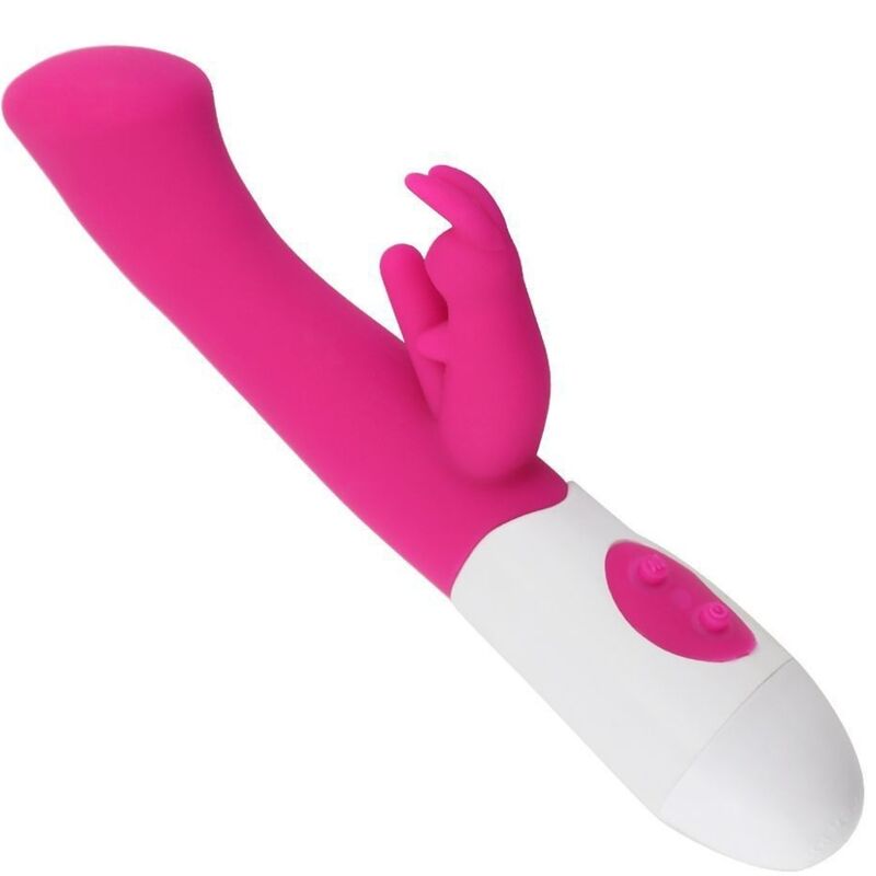 Close-up do Vibrador e Estimulador Coelho Armony Rosa, mostrando a forma ergonómica e as texturas do silicone.