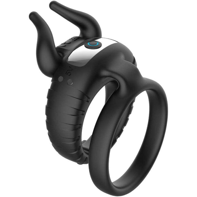 Anel vibratório ARMONY Bull's Pasion preto em silicone macio e com 10 modos de vibração.