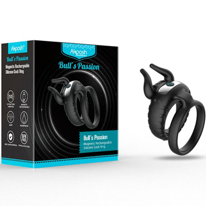 Anel vibratório ARMONY Bull's Pasion preto em silicone macio e com 10 modos de vibração.