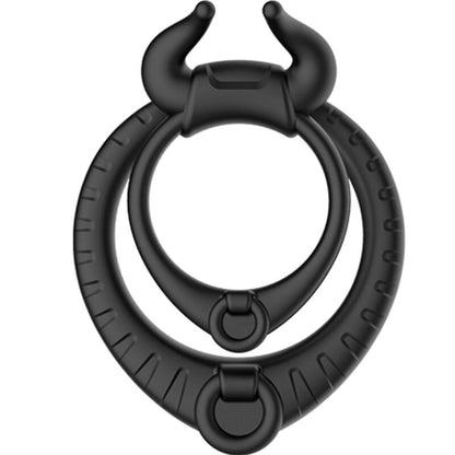 Anel peniano vibratório ARMONY Bull's Pasion em silicone preto, design ergonômico.