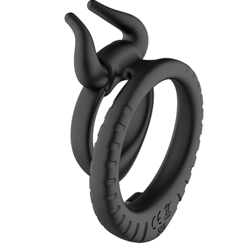 Anel peniano vibratório ARMONY Bull's Pasion em silicone preto, design ergonômico.