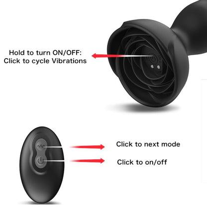 Close-up do Vibrador Plug Anal ARMONY EXTREME A BLOOM, mostrando seu design, cor rose e controle remoto.